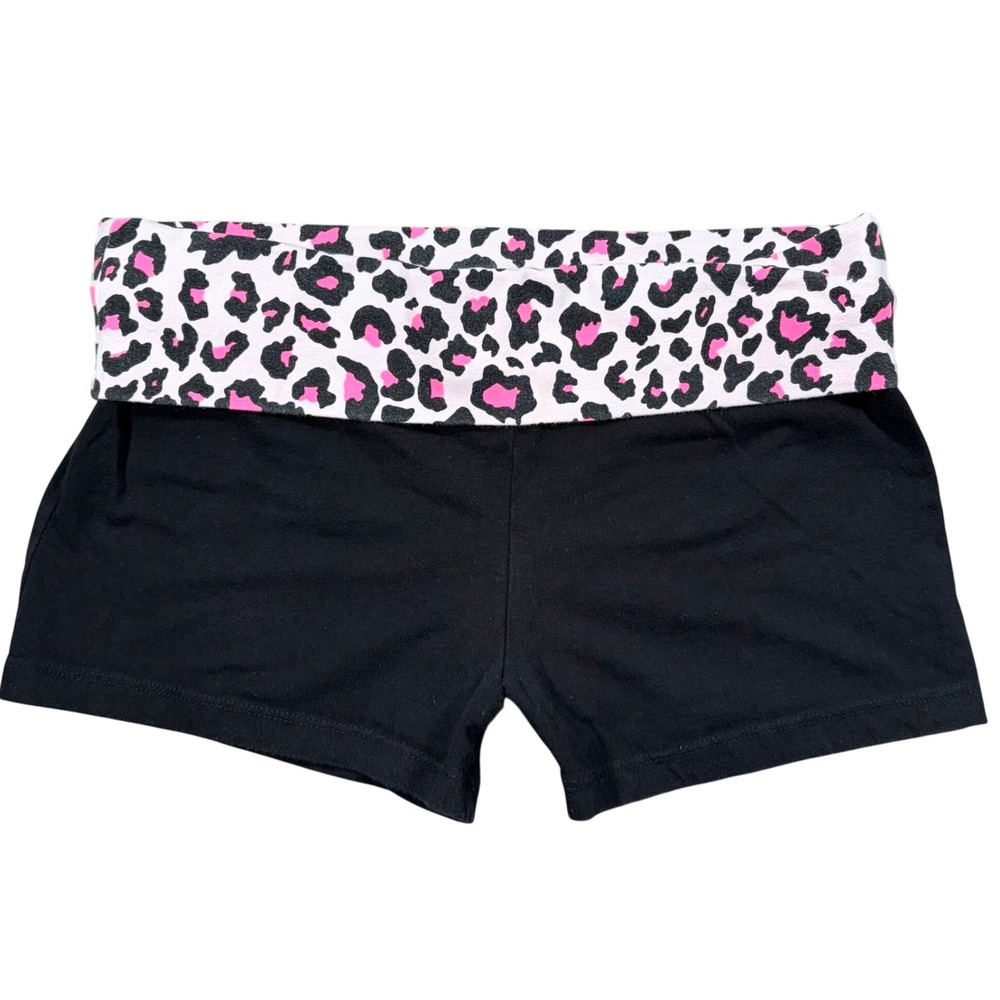 Y2K Fold Over Gyaru Scene Black Leopard Print Low Rise  Yoga Shorts Small 3-5